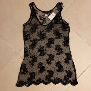 Express Sheer Black Lace Tank top. Size large NWT